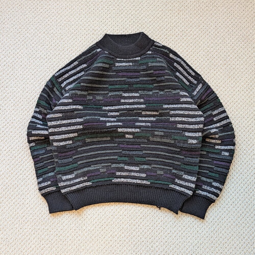 Vintage Wool Mock Neck 3D Knit Boxy Chunky Sweater Made in Italy Medium